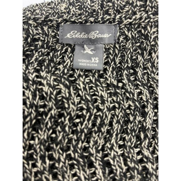 Eddie Bauer XS Space Dyed Sweater Top Linen Blend Black Gray Short Sleeve - Picture 8 of 9